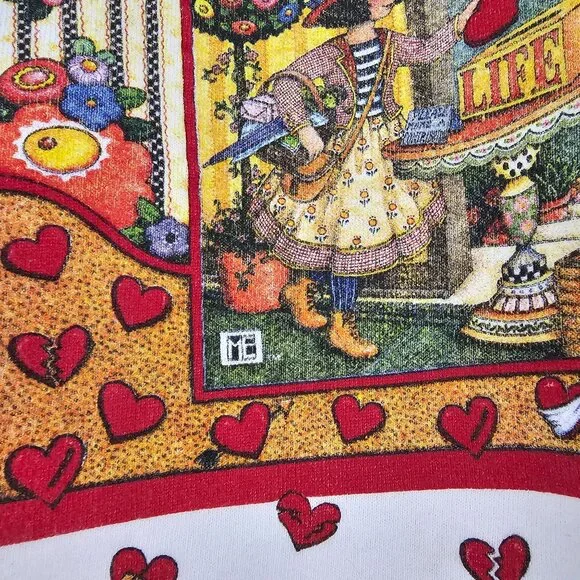VTG 90s Hanes Sz M Mary Engelbreit Put Your Heart In It Sweatshirt Valentine Luv - Picture 9 of 13
